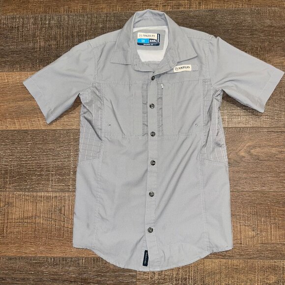 Magellan Gray Short Sleeve Button Down Shirt Boys Youth Medium 8-10 - Picture 1 of 5